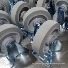 3'' 4'' 5'' 6'' 8'' European Sizes Elastic Thermoplastic Grey Rubber Fixed Swivel Locking Plate Caster Wheels